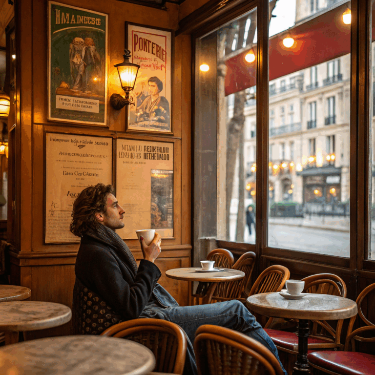 Fran&ccedil;ais se d&eacute;tendant dans un caf&eacute;